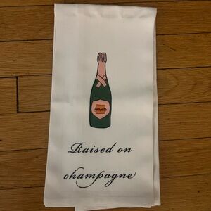 White Tea Towel with Champagne Bottle Design